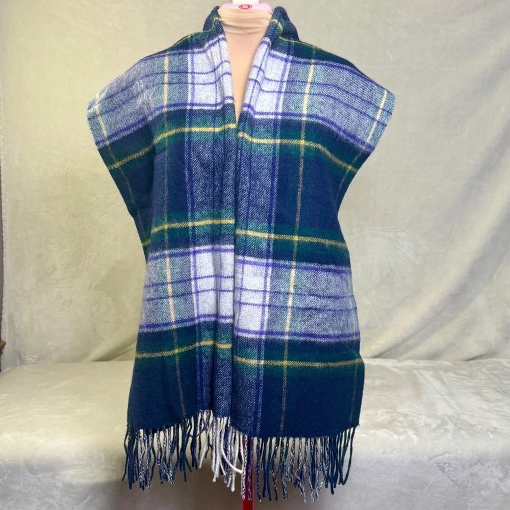 J.Crew Blanket Scarf Plaid Reversible Plaid Blue Fringe J Crew Preppy Academia
